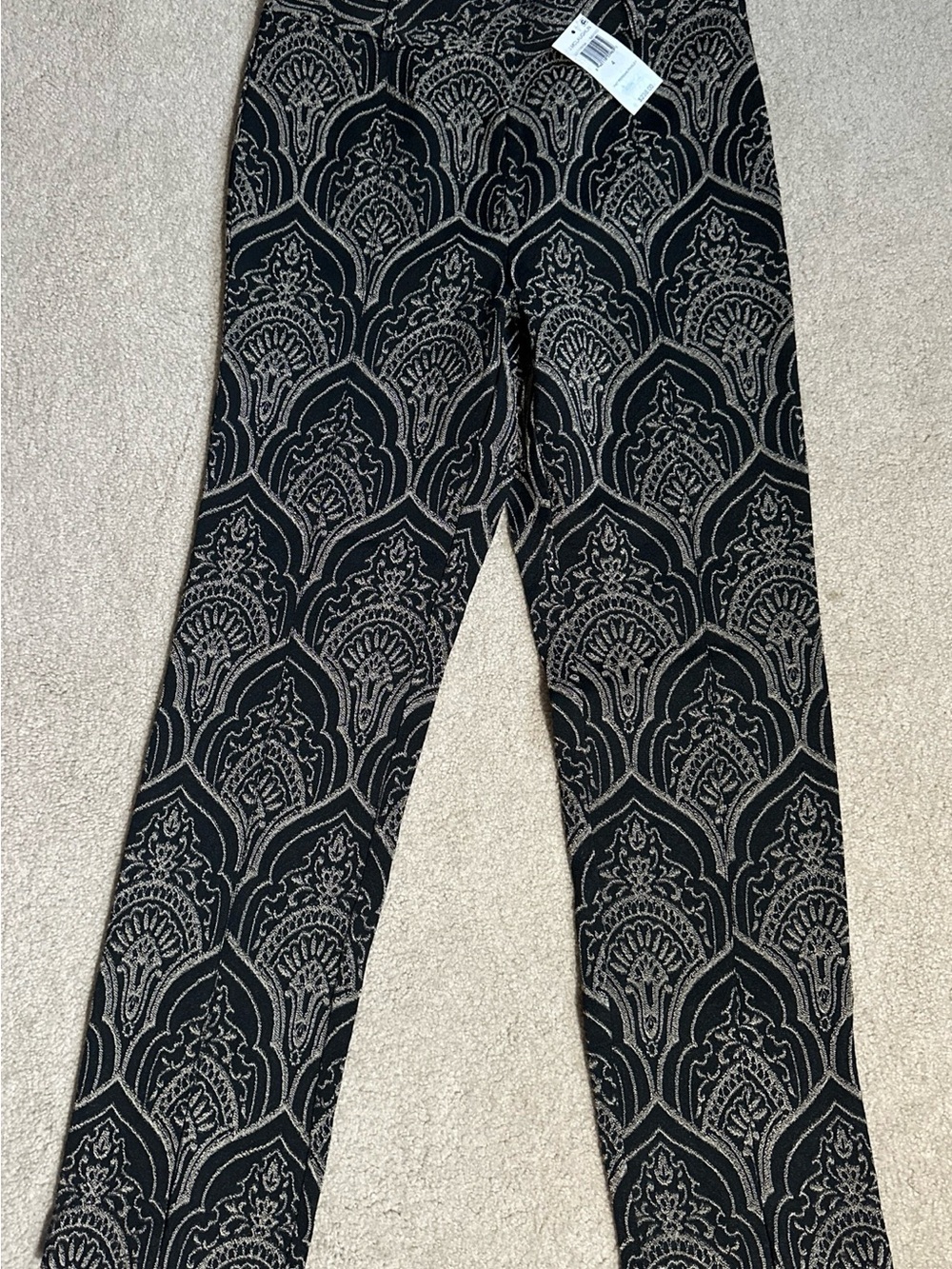 J. McLaughlin Black and Gold Ornate Grier Pants